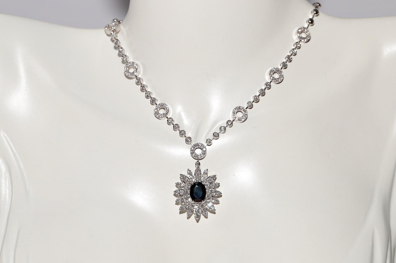 Modern 18k White Gold Natural Diamond And Sapphire Decorated Necklace For Sale
