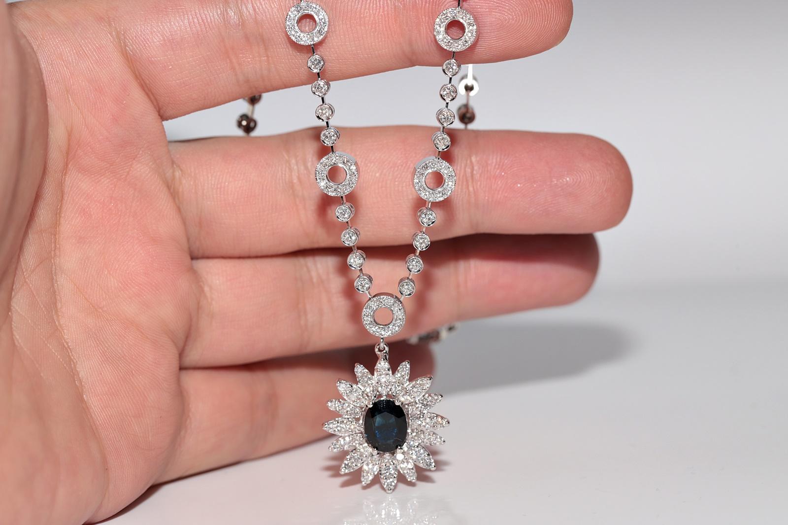 18k White Gold Natural Diamond And Sapphire Decorated Necklace In Good Condition For Sale In Fatih/İstanbul, 34