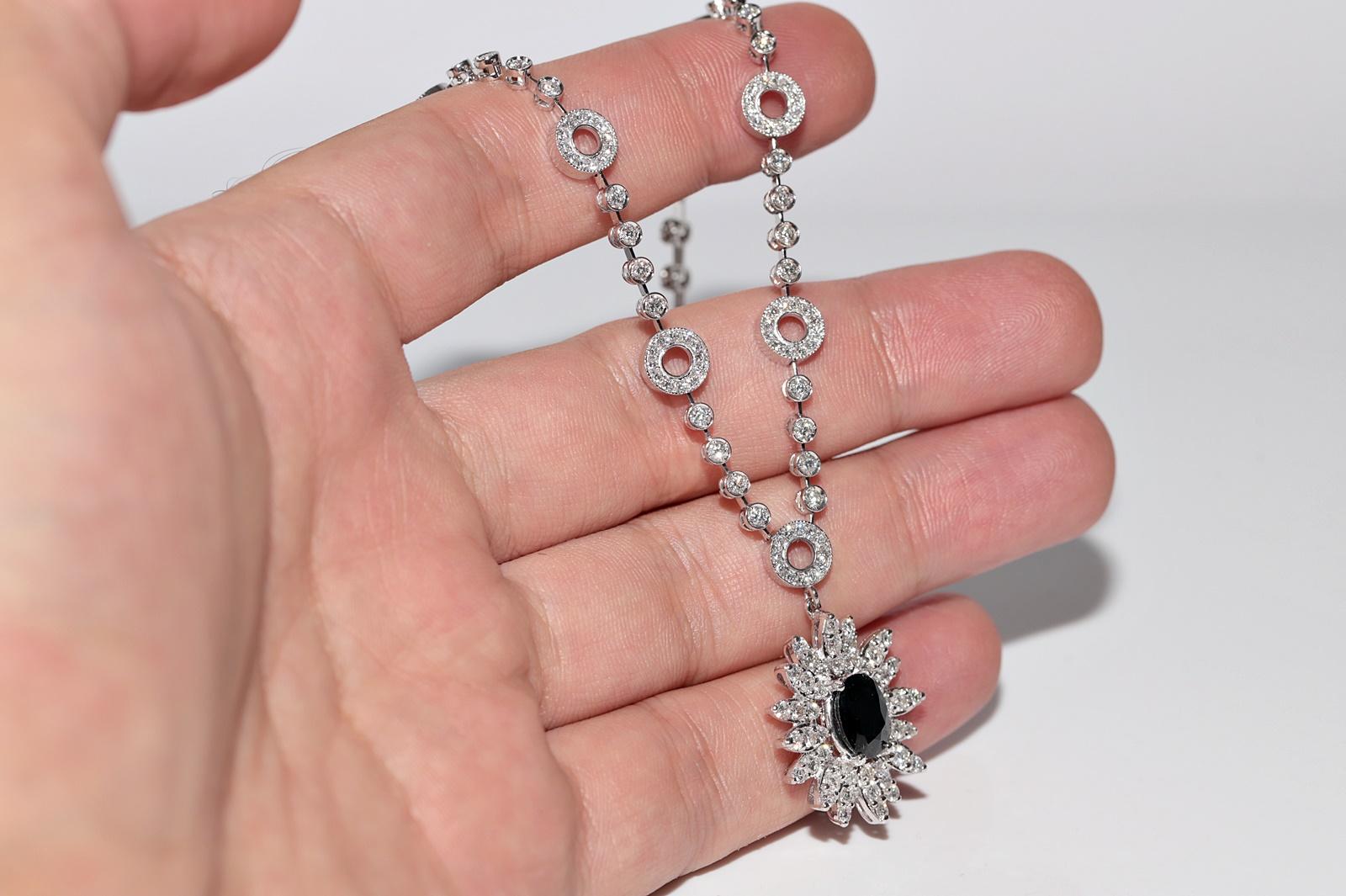 Women's 18k White Gold Natural Diamond And Sapphire Decorated Necklace For Sale