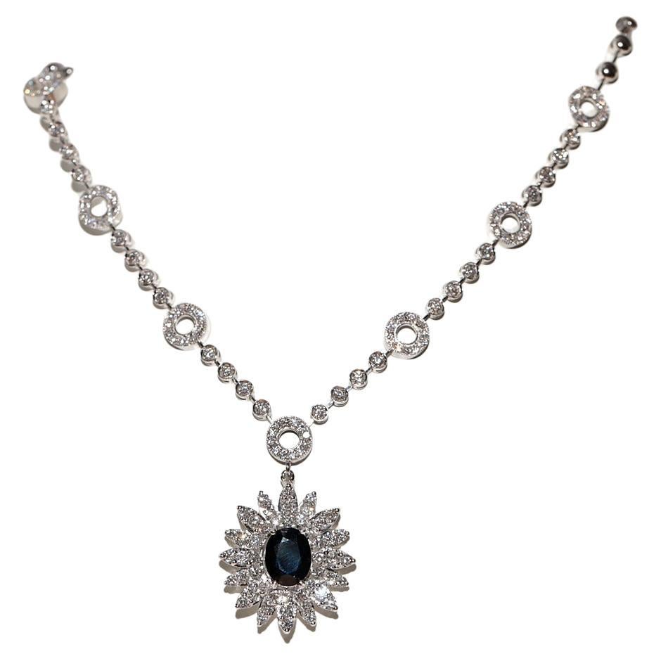 18k White Gold Natural Diamond And Sapphire Decorated Necklace