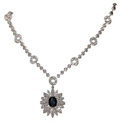 18k White Gold Natural Diamond And Sapphire Decorated Necklace