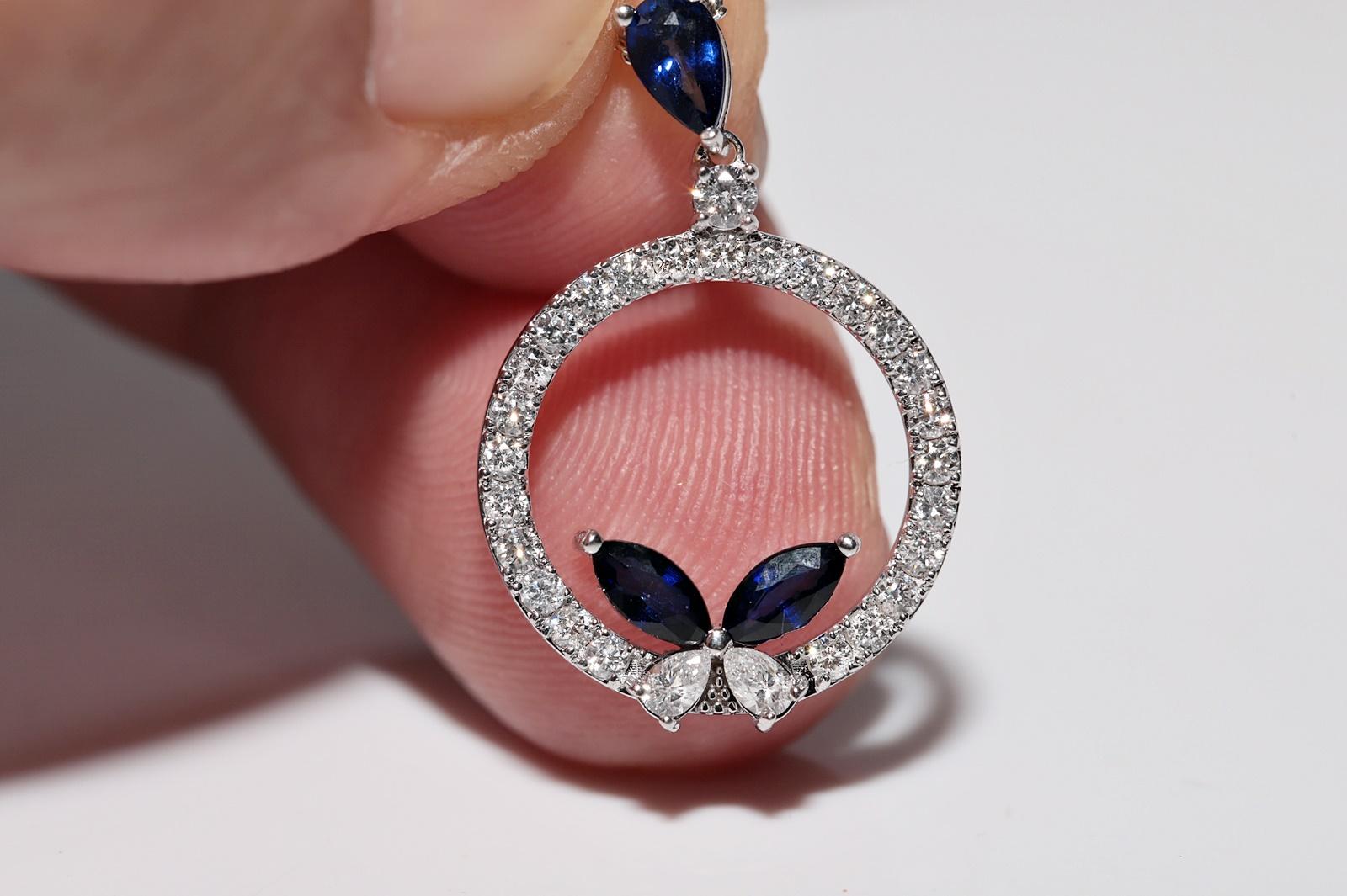 Collier pendentif décoré de diamants naturels et de saphirs en or blanc 18 carats Bon état - En vente à Fatih/İstanbul, 34