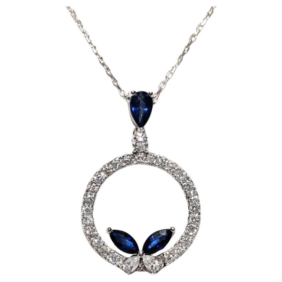 18k White Gold Natural Diamond And Sapphire Decorated Pendant Necklace