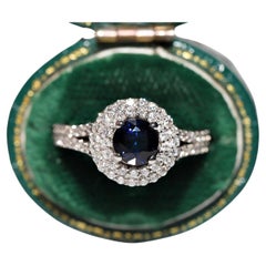 18k White Gold Natural Diamond And Sapphire Decorated Ring 