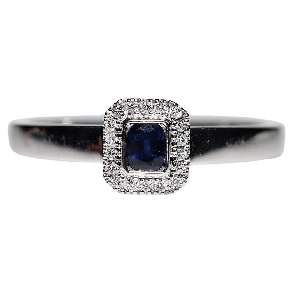 18 Karat Weißgold Dekorierter Ring mit natürlichem Diamant und Saphir