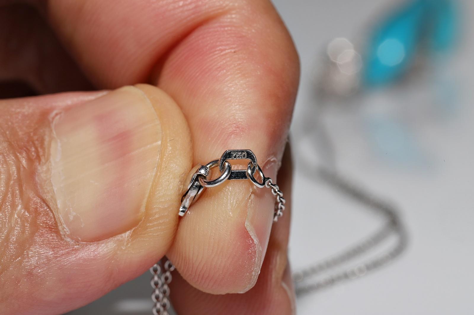 Collana con ciondolo a forma di delfino decorato con diamanti naturali e turchesi in oro bianco 18 carati in vendita 4