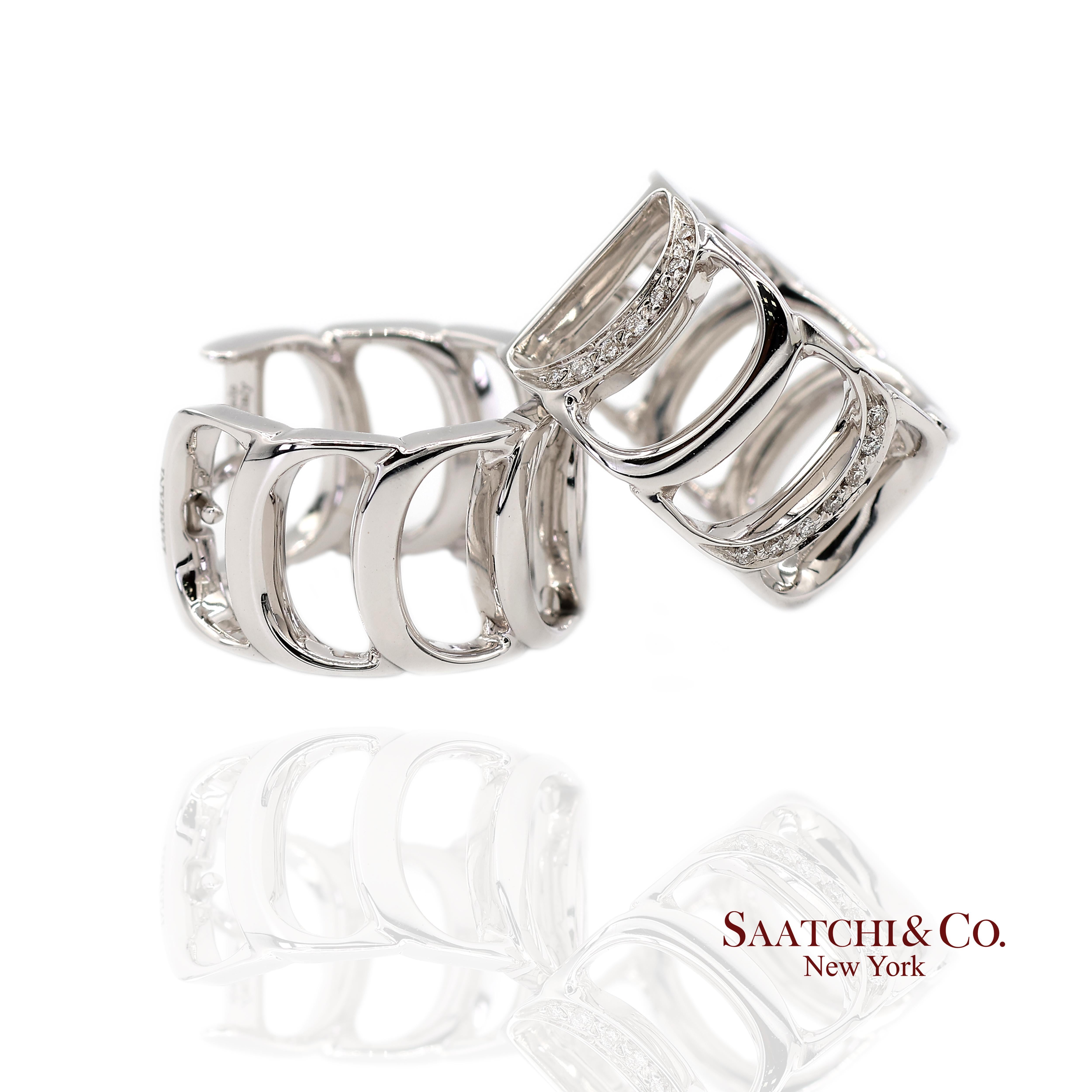 Taille brillant Boucles d'oreilles Damiani en or blanc 18 carats avec diamant naturel authentique en vente