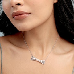 18K White Gold Natural Diamond Bow Bar Necklace