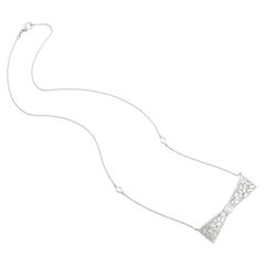 18K White Gold Natural Diamond Bow Bar Necklace