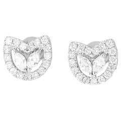 18K White Gold Natural Diamond Cat Shaped Stud Earrings