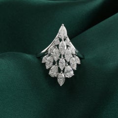 2.15 Carat SI/H Natural Pear & Marquise Cut Diamond Cluster Ring 18K White Gold