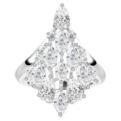 2.15 Carat SI/H Natural Pear & Marquise Cut Diamond Cluster Ring 18K White Gold