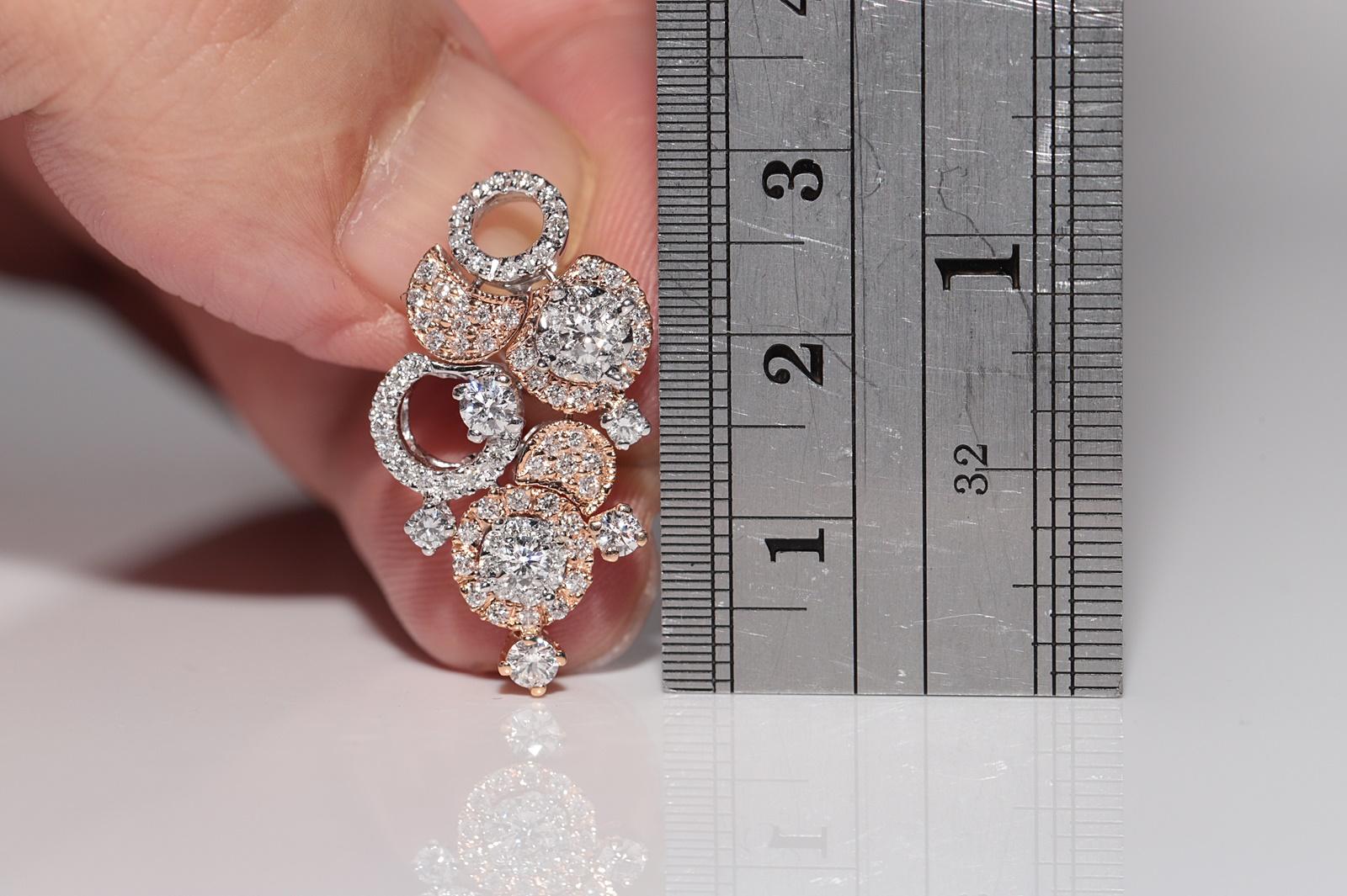 Taglio brillante Orecchino a goccia decorato con diamanti naturali in oro bianco 18k in vendita