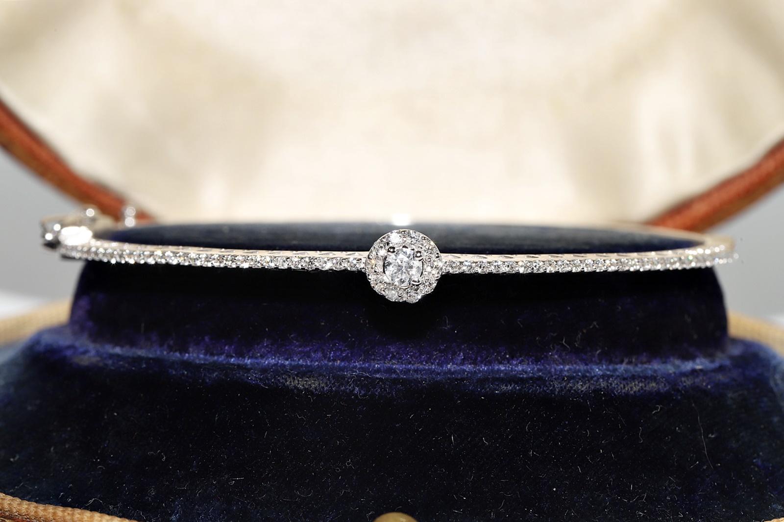 Women's 18k White  Gold Natural Diamond Decorated Bangle Bracelet For Sale