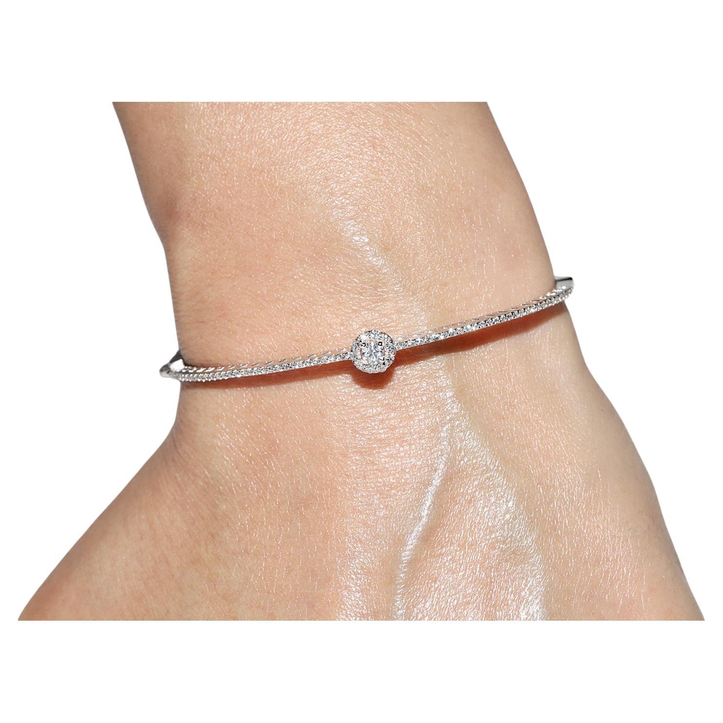 18k White  Gold Natural Diamond Decorated Bangle Bracelet