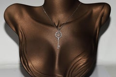 18k White Gold Natural Diamond Decorated Key Style Pendant Necklace