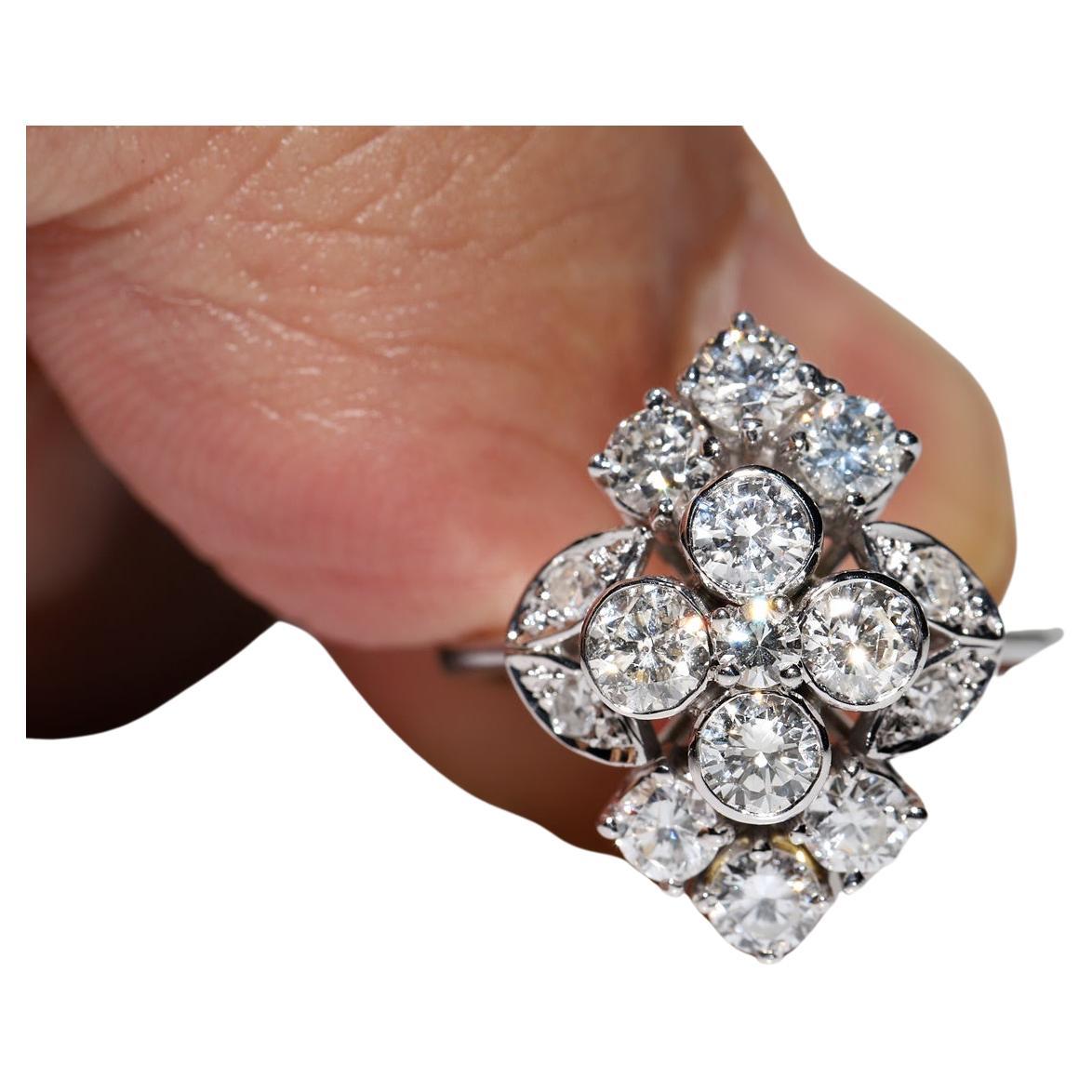 18k White  Gold Natural Diamond Decorated Navette Ring For Sale