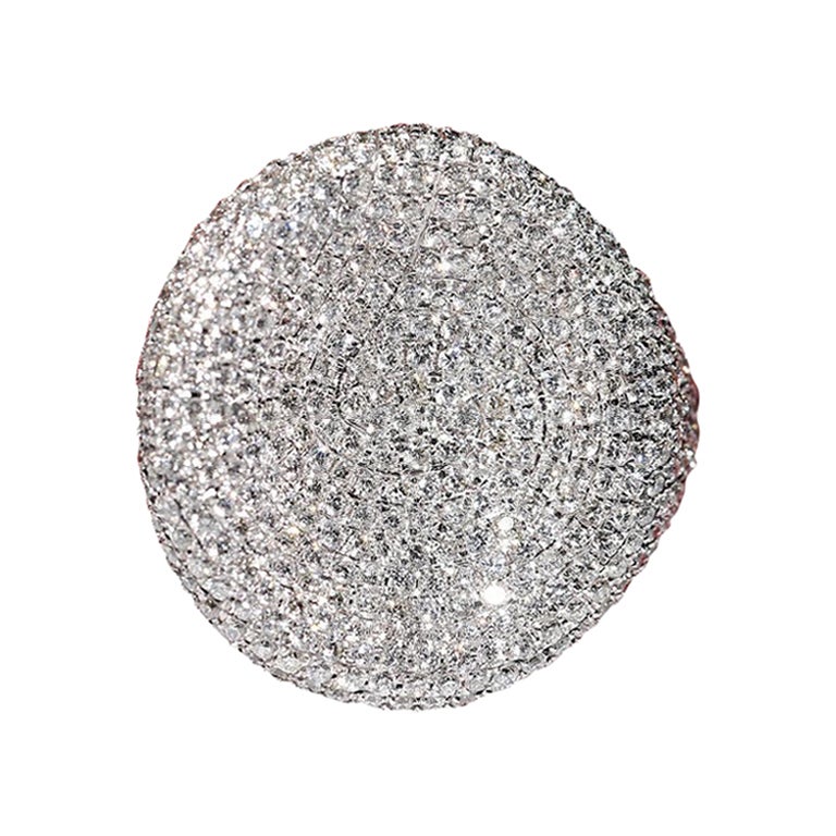 Anello forte in oro bianco 18 carati con diamante naturale decorato in stile rotondo