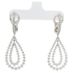 18K White Gold Natural Diamond Double Tear Drop Earrings In Stock