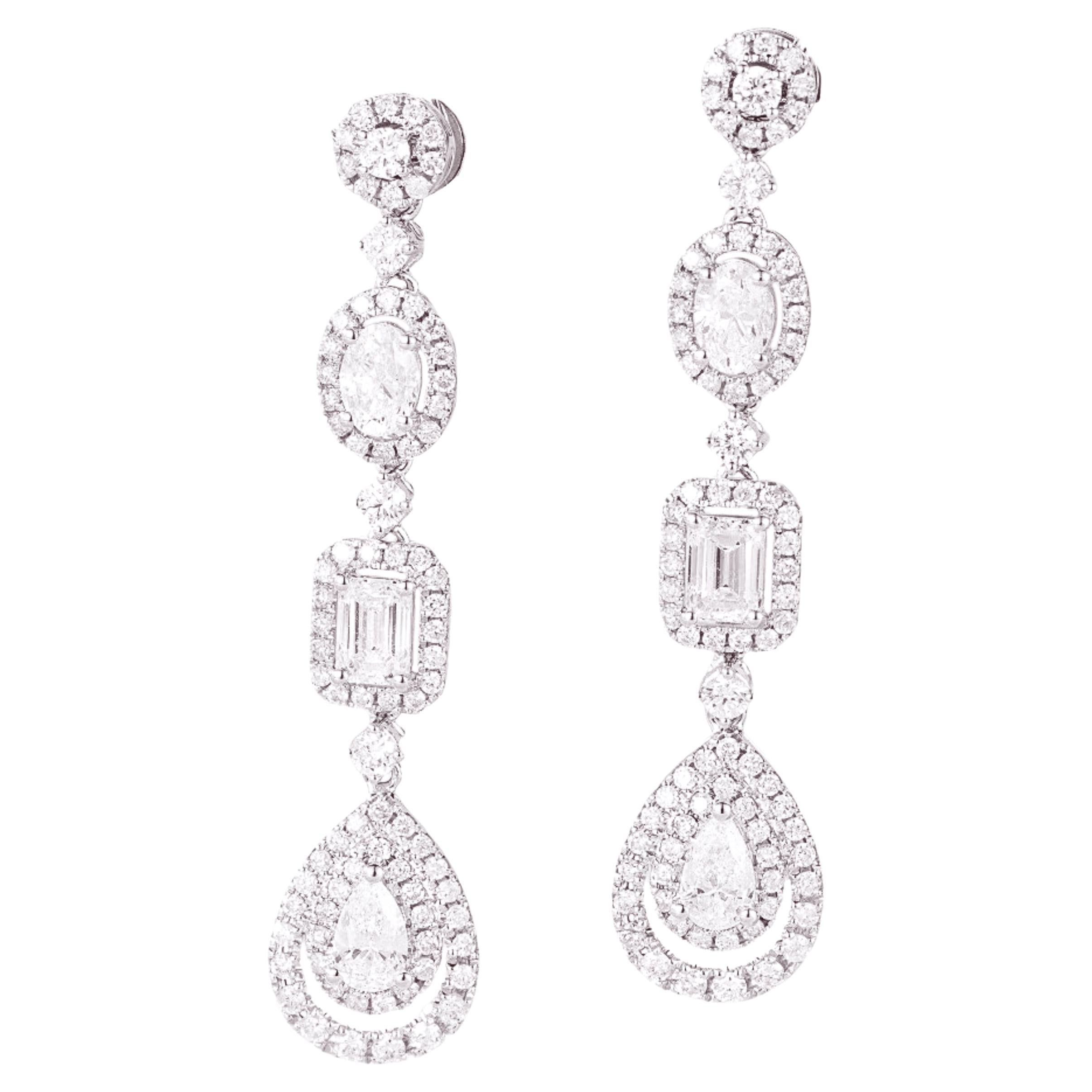 18K White Gold Natural Diamond Drop Earrings