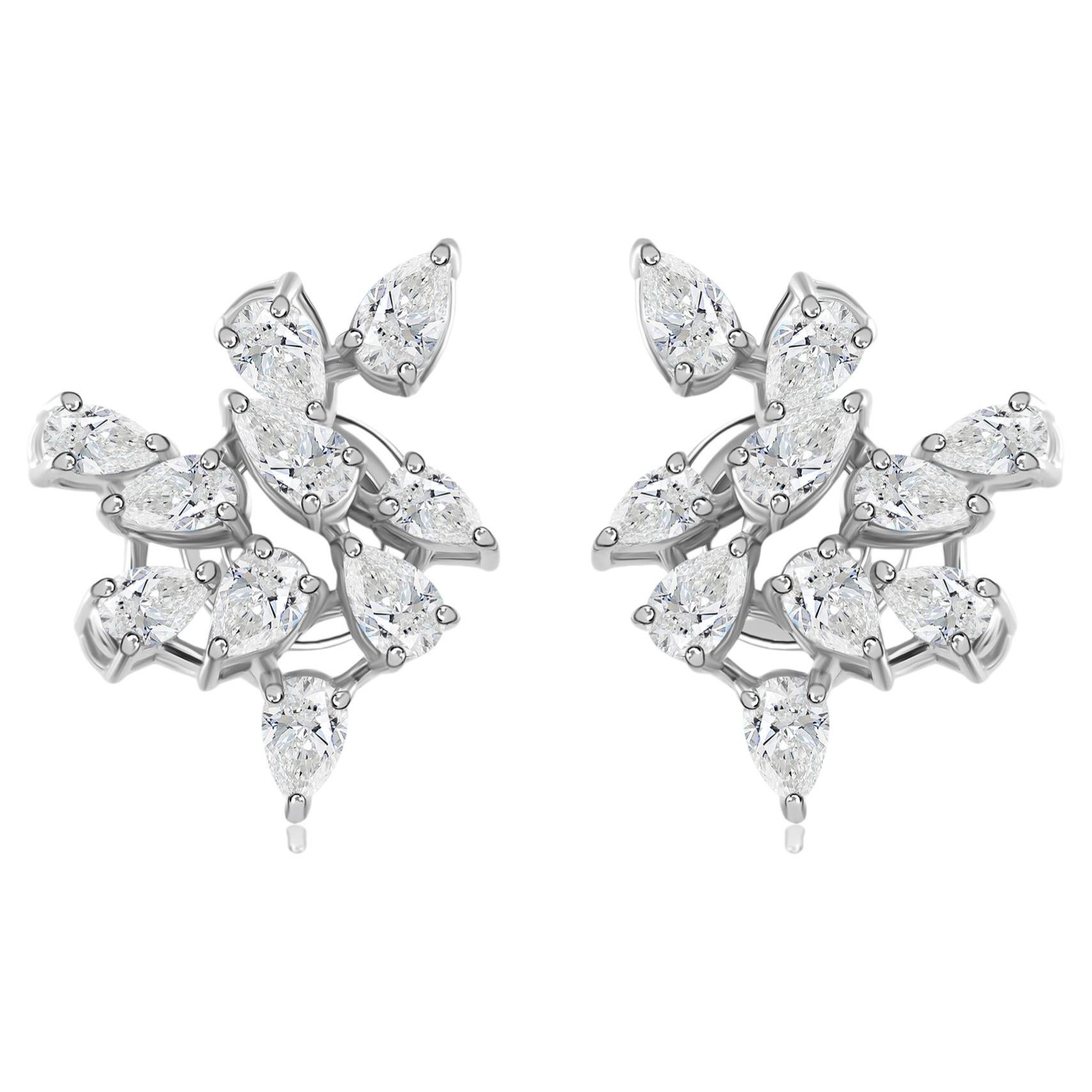 18K White Gold Natural Diamond Floral Cluster Stud Earrings 1.56 Carats