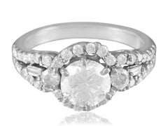 18K White Gold & Natural Diamond Halo Engagement Wedding Ring, 1.74 CT TDW