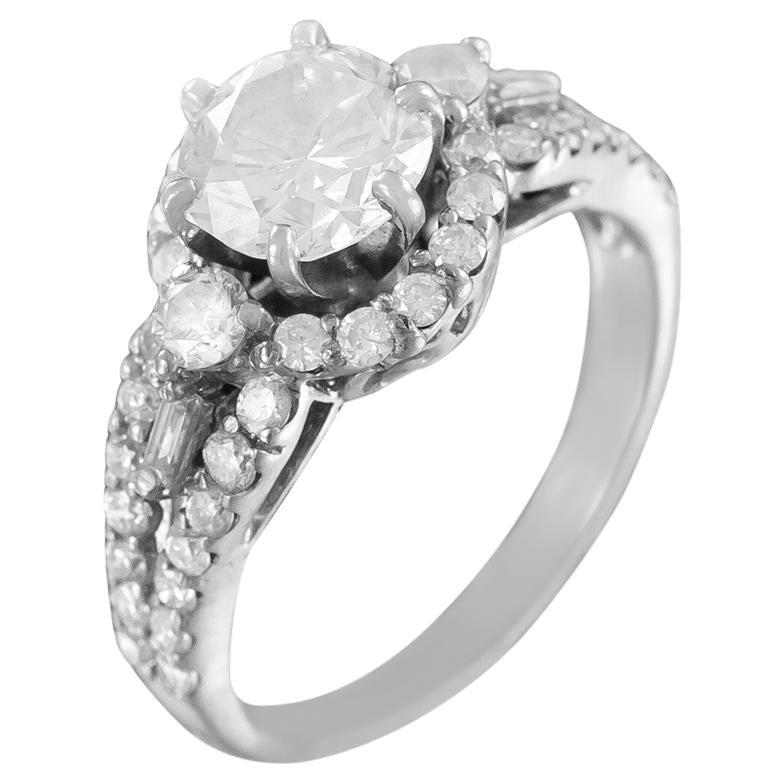 Bague de fiançailles en or blanc 18K avec halo de diamants naturels, 1.74 CT TDW