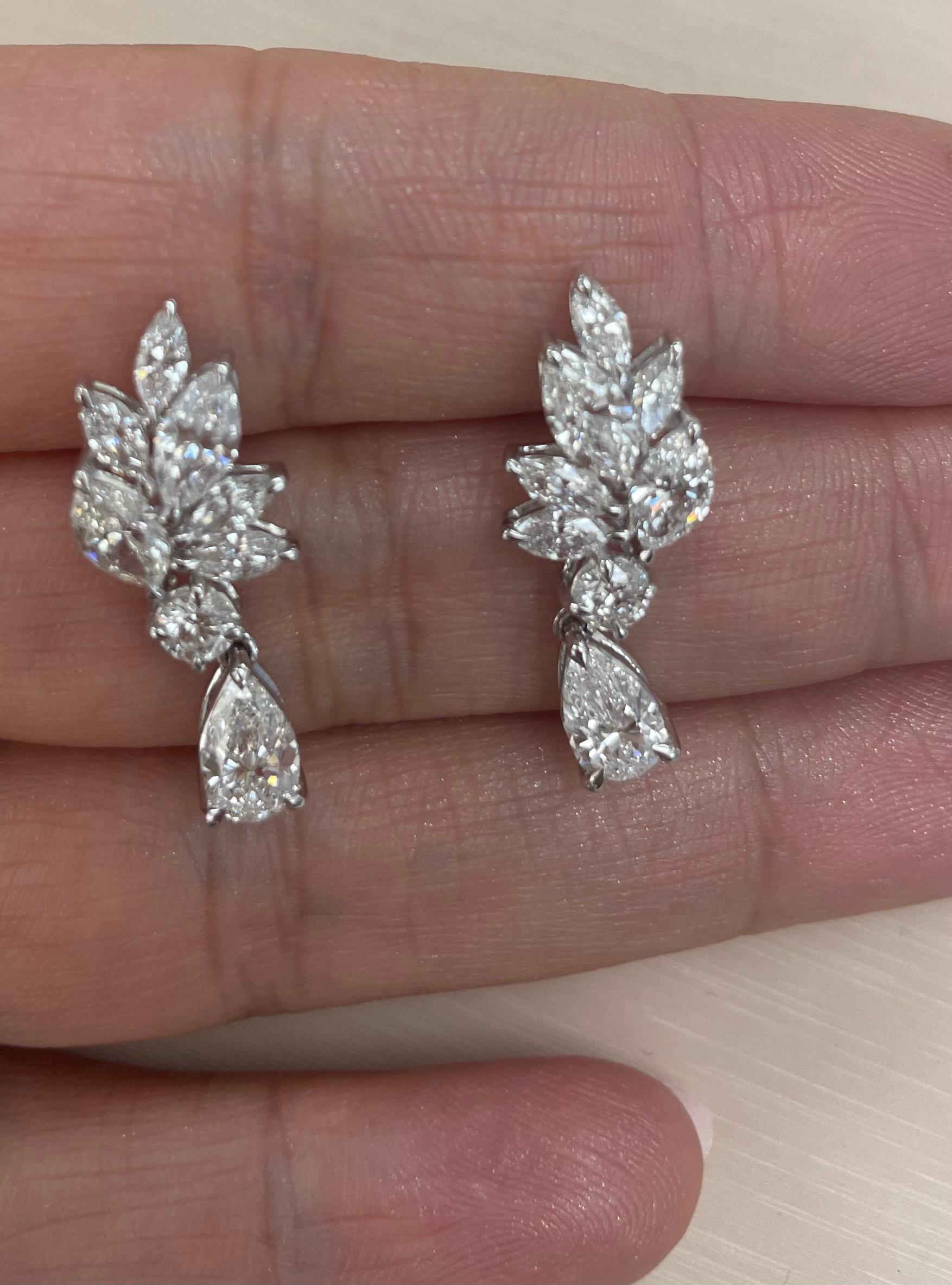 Marquise Cut 18K White Gold Natural Diamond Marquise & Pear Shape Earrings  3.62CT For Sale