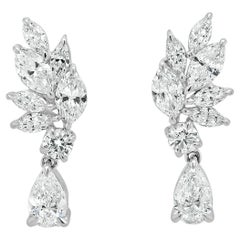 Orecchini in oro bianco 18K con diamanti naturali a forma di marquise e di pera  3.62CT