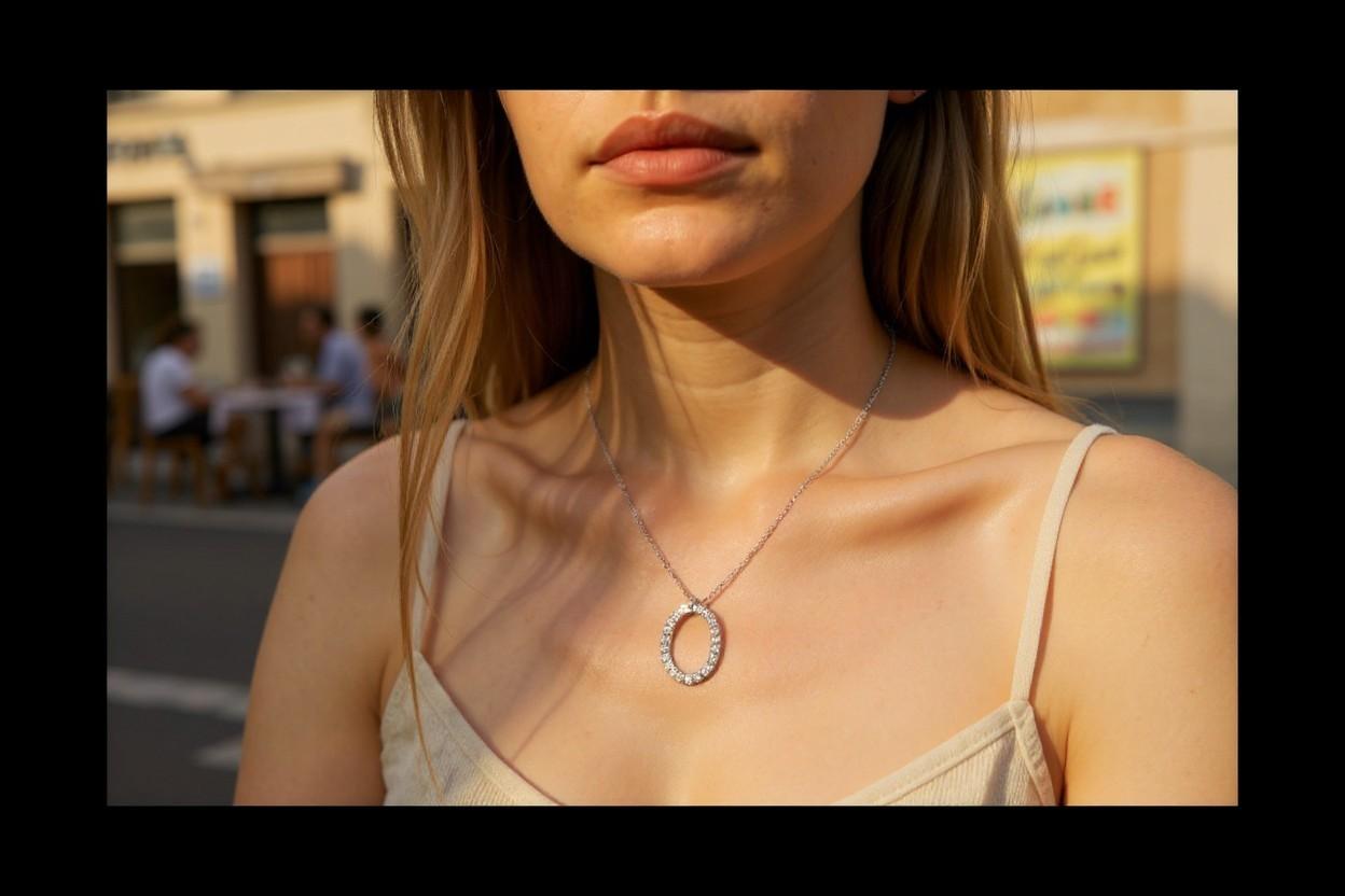 Round Cut 18K White Gold Natural Diamond Open Circle Slide Pendant Necklace 0.65 CTW For Sale