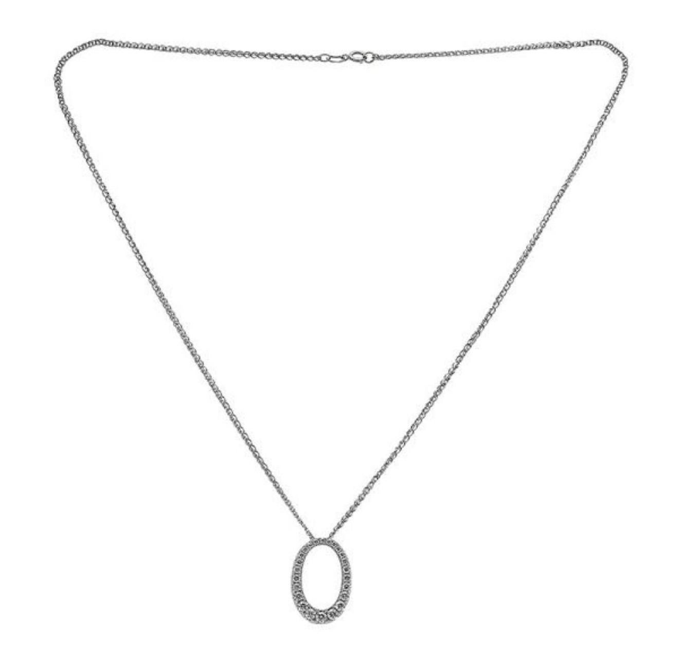 Collier en or blanc 18K avec pendentif en forme de cercle ouvert et diamant naturel 0.65 CTW Pour femmes en vente