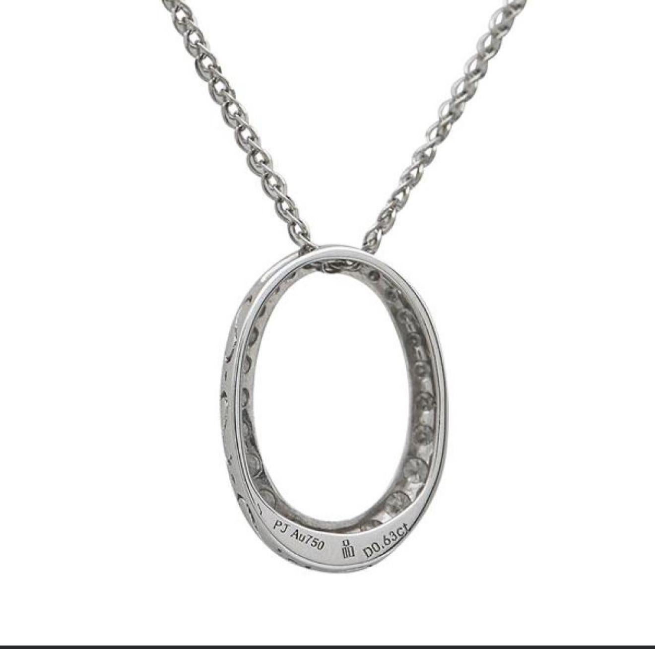 Collier en or blanc 18K avec pendentif en forme de cercle ouvert et diamant naturel 0.65 CTW en vente 2