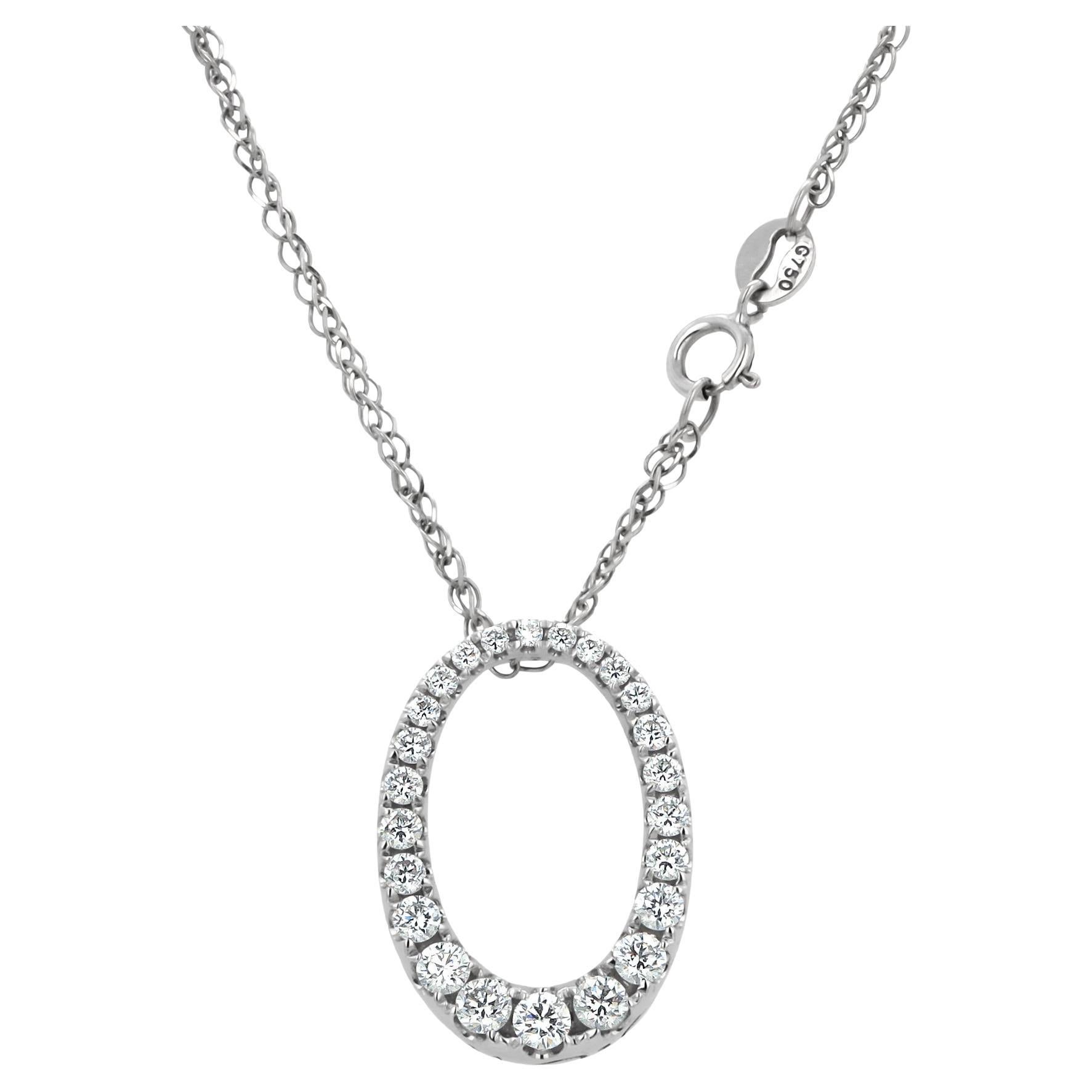 18K White Gold Natural Diamond Open Circle Slide Pendant Necklace 0.65 CTW