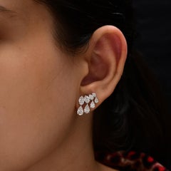 Pendientes colgantes de oro blanco de 18 quilates con diamantes naturales talla oval y pera Regalo