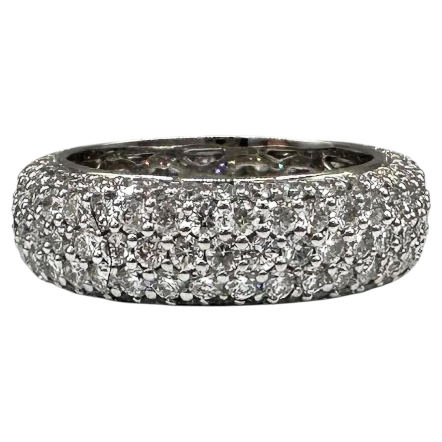 18K White Gold Natural Diamond Pave Eternity Ring 3.68ct GH SI 6.5