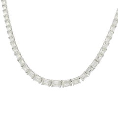 18K White Gold Natural Emerald Cut Diamond Half-Way Tennis Necklace In Stock