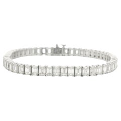 18K White Gold Natural Emerald Cut Diamond Prong-Set Tennis Bracelet In Stock