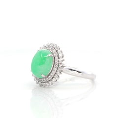18k White Gold Natural Imperial Green Jadeite Engagement Ring with Diamonds