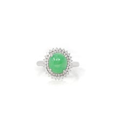 18k White Gold Natural Imperial Green Jadeite Jade Engagement Ring with Diamonds