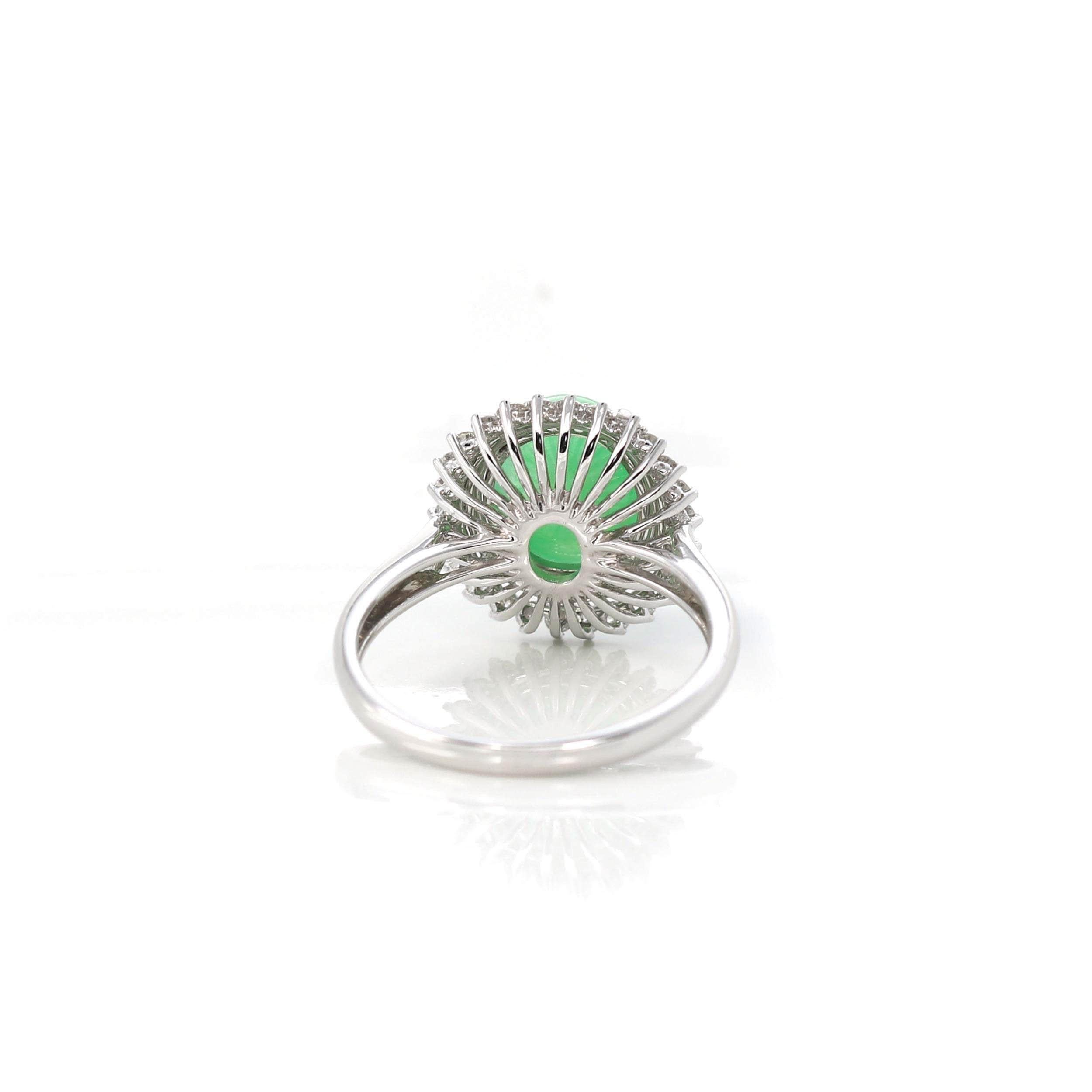 Artist 18k White Gold Natural Imperial Green Jadeite Jade Engagement Ring with Diamonds For Sale