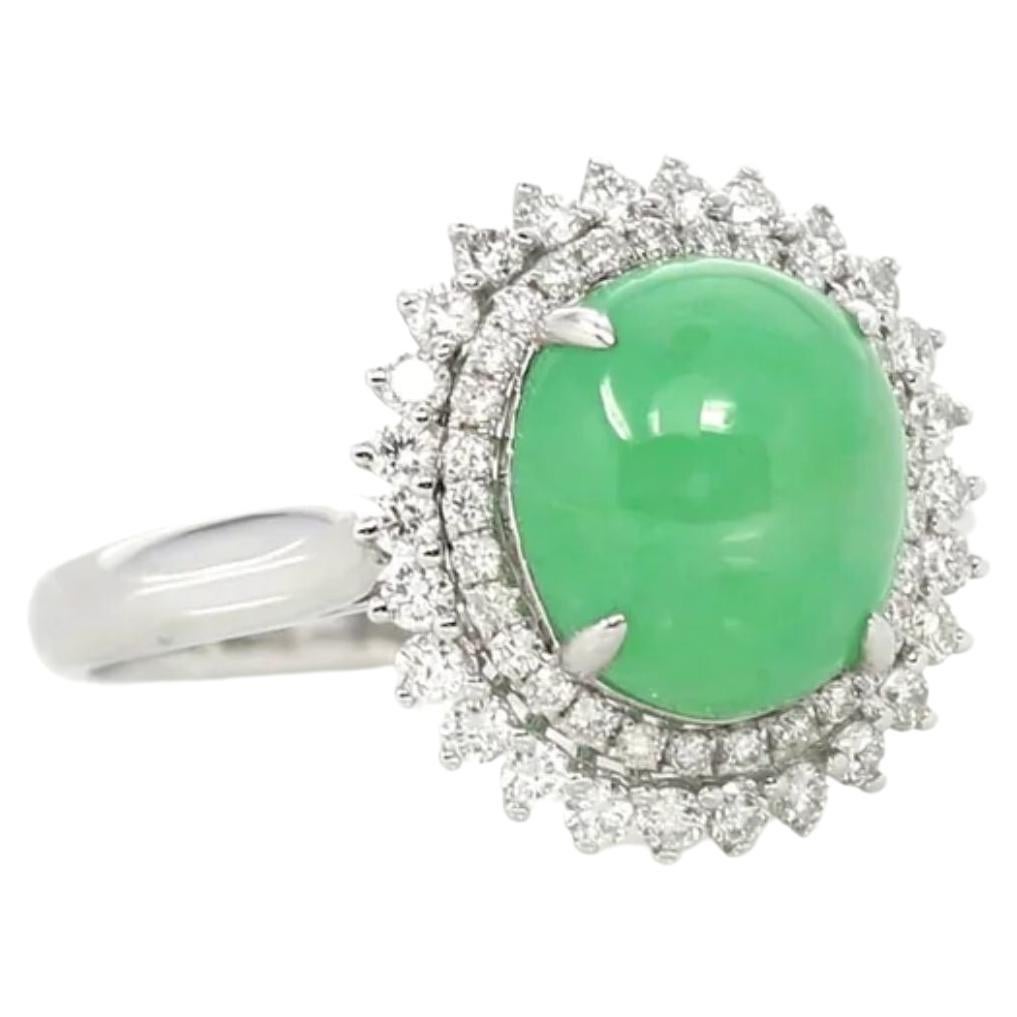 18k White Gold Natural Imperial Green Jadeite Jade Engagement Ring with Diamonds