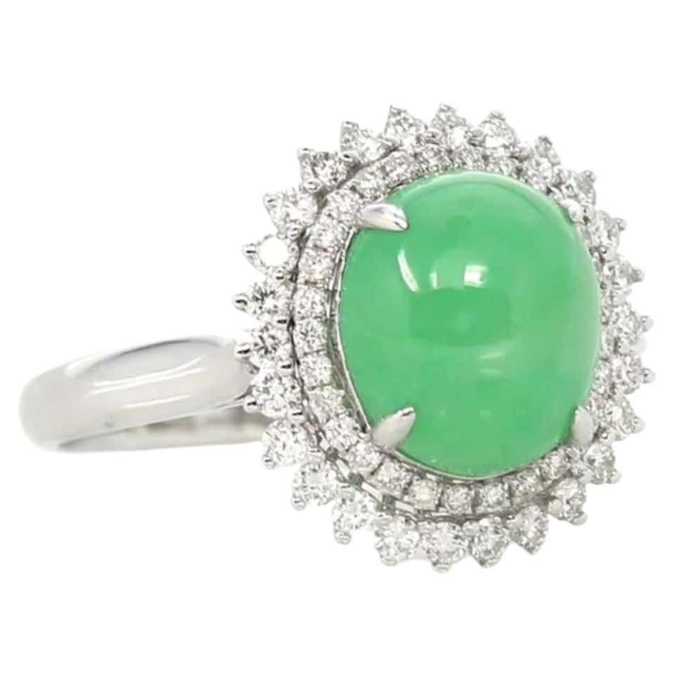 18k White Gold Imperial Green Jadeite Jade Ring with Diamonds For Sale ...