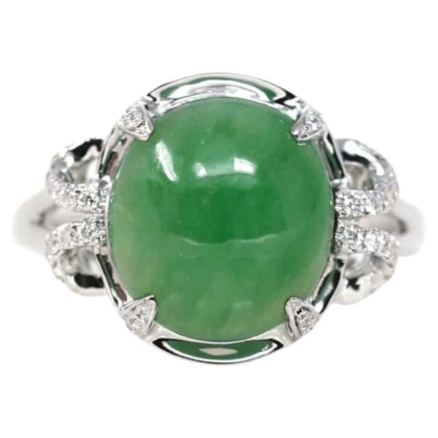 Jadeite Rind 18k White Gold Imperial Green Jadeite Jade Ring with Diamonds For Sale ...