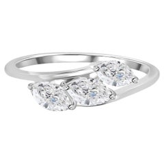 18K White Gold Natural Marquise Cut Diamond Ring Fine Minimalist Jewelry