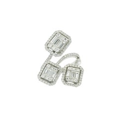 18K White Gold Natural Multi-Shape Diamond Mosaic Station Crossover Ring