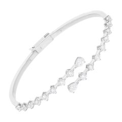 18K White Gold Natural Pear & Round Cut Diamond Bypass Bangle Bracelet 1.99 Ct
