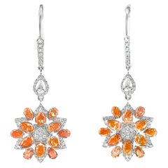18K White Gold Natural Rare Orange Diamond Sunflower Earrings with Diamonds