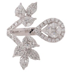 18k White Gold Natural Round Brilliant and Pear Cut Teardrop/Floral Diamond Ring