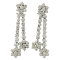 18K White Gold Natural Round Brilliant Cut Diamond Flower Drop Earrings In Stock