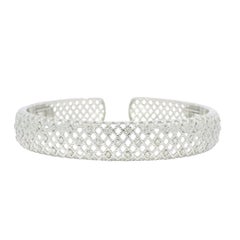 18K White Gold Natural Round Brilliant Diamond Open Bangle Cuff Bracelet